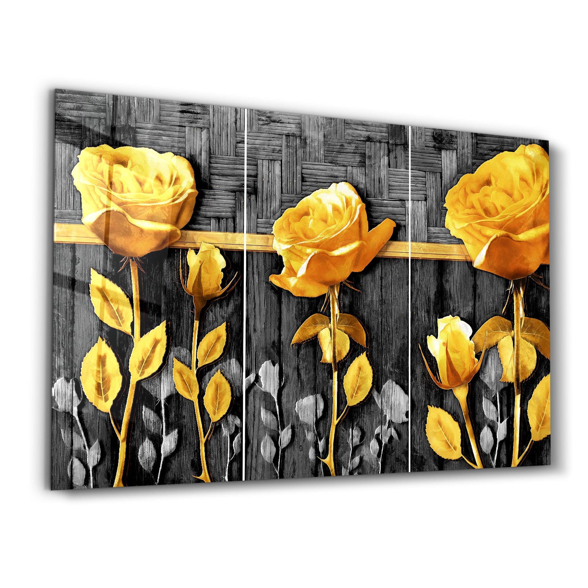 Yellow Flowers | Glass Wall Art - Artdesigna