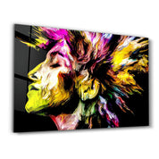 Abstract Colorful Woman Portrait V2 | Glass Wall Art - Artdesigna