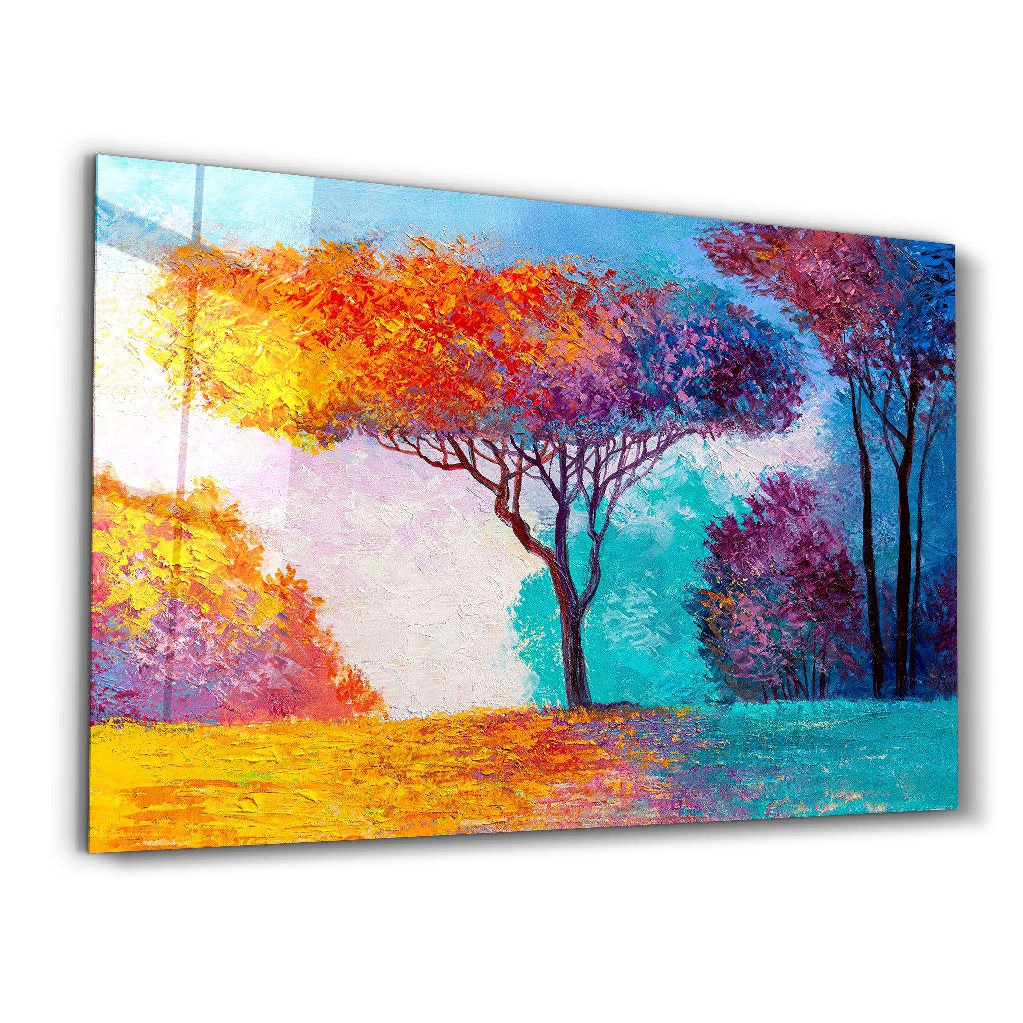 Abstract Colorful Trees | Glass Wall Art - Artdesigna