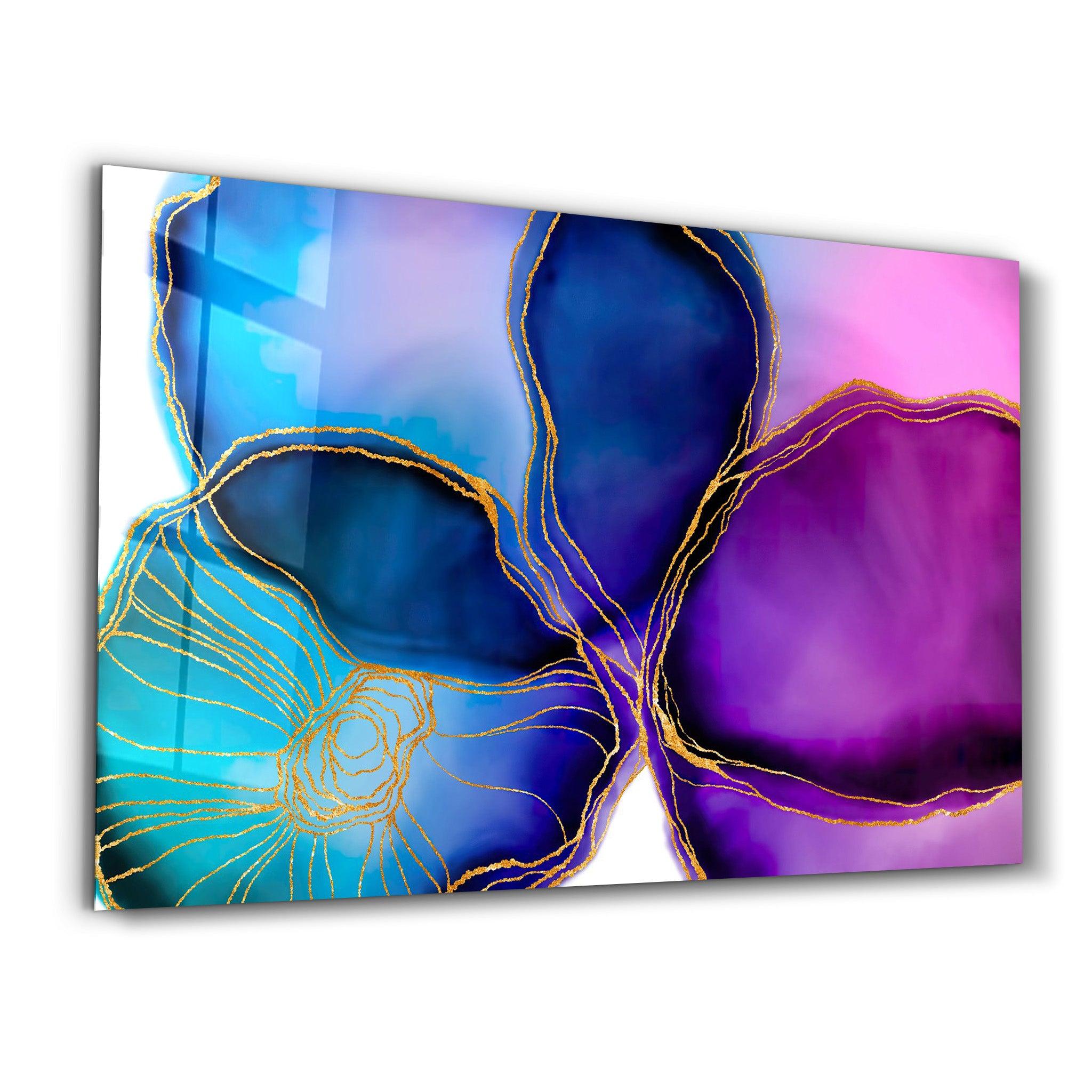 Shapes and Golden Lines | Glass Wall Art - Artdesigna