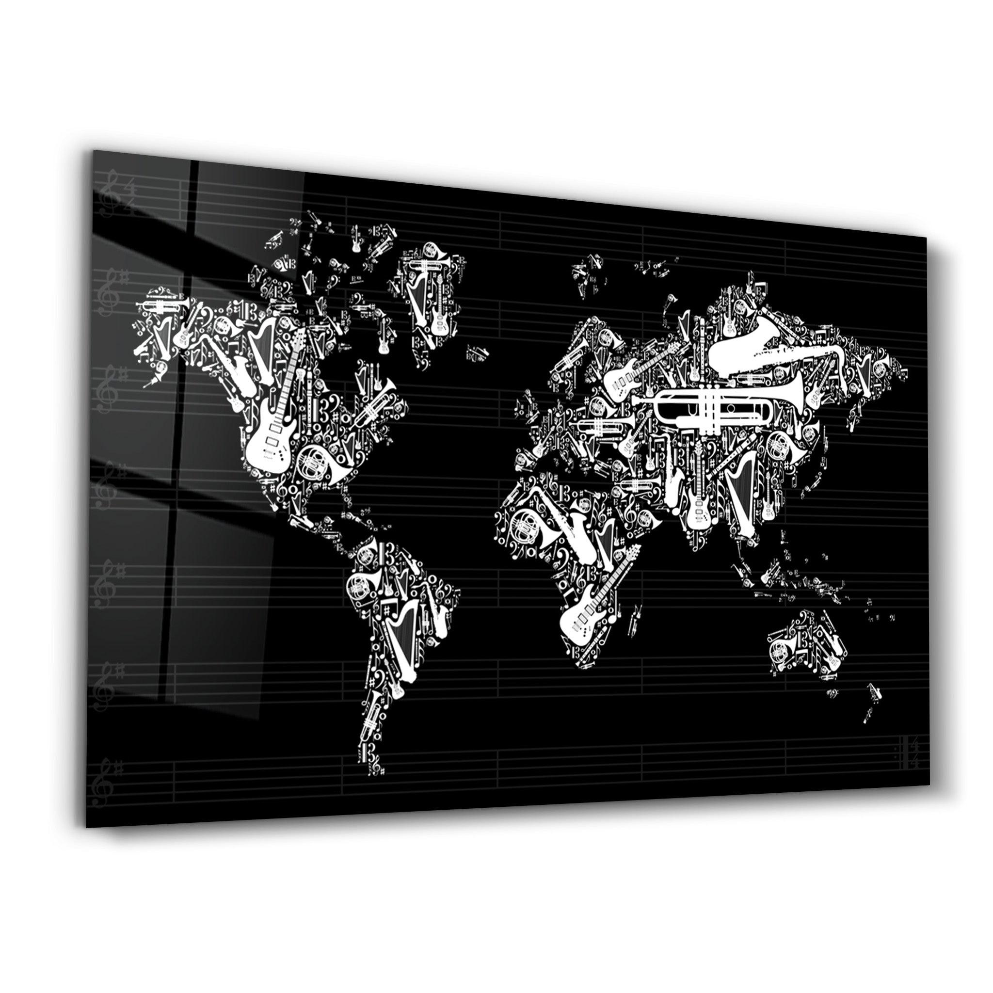 Music World Map | Glass Wall Art - Artdesigna