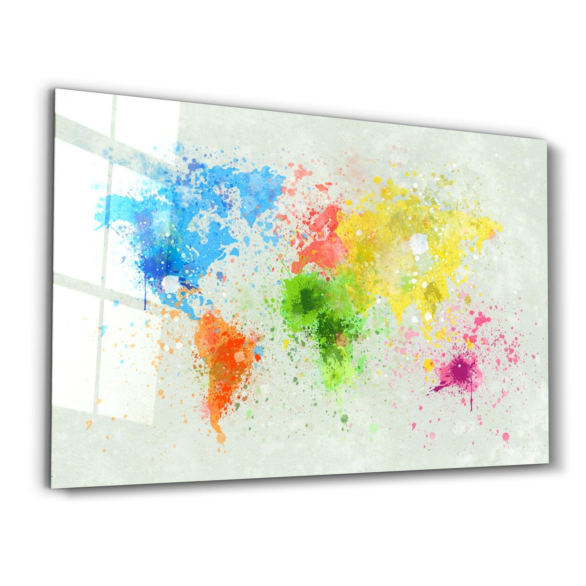 Rainbow World Map | Glass Wall Art - Artdesigna