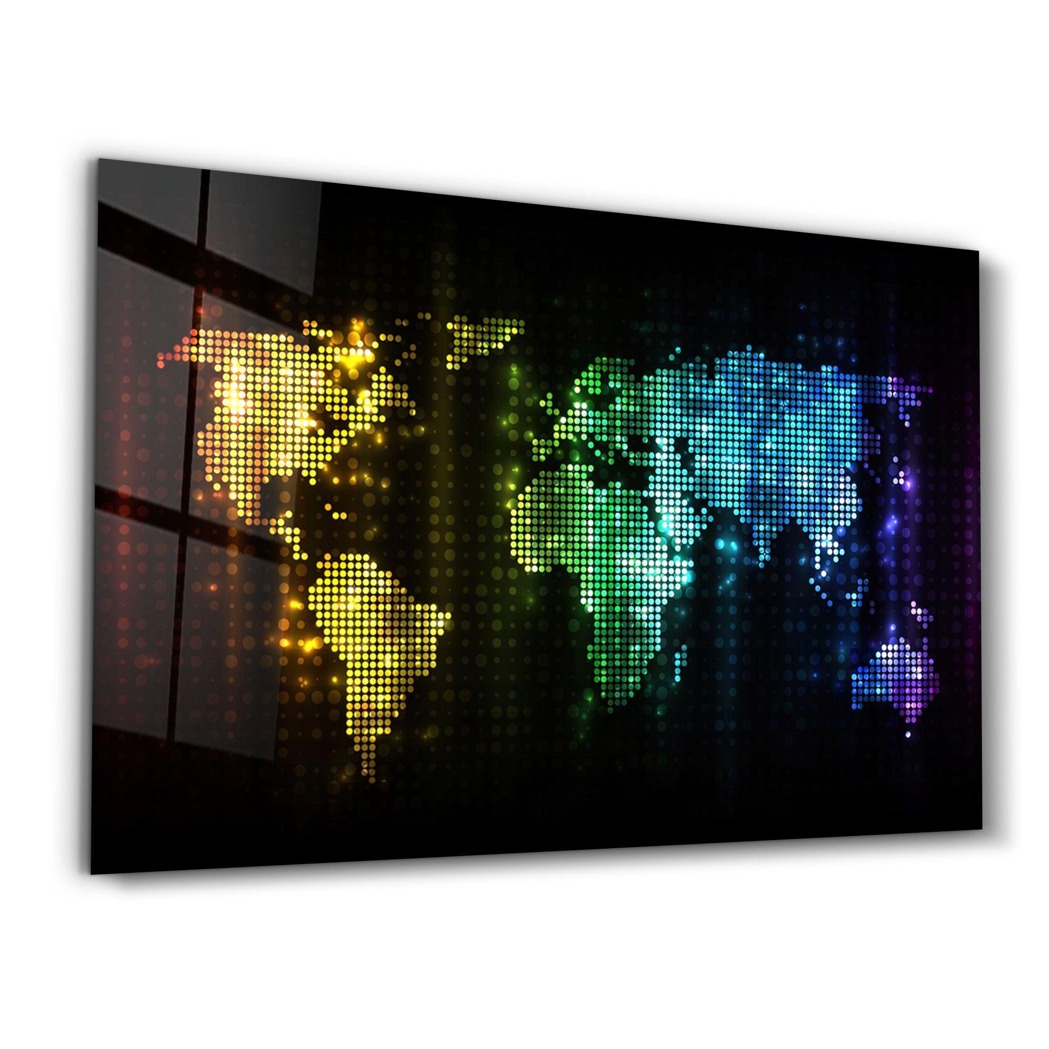 Colorful World Map | Glass Wall Art - Artdesigna