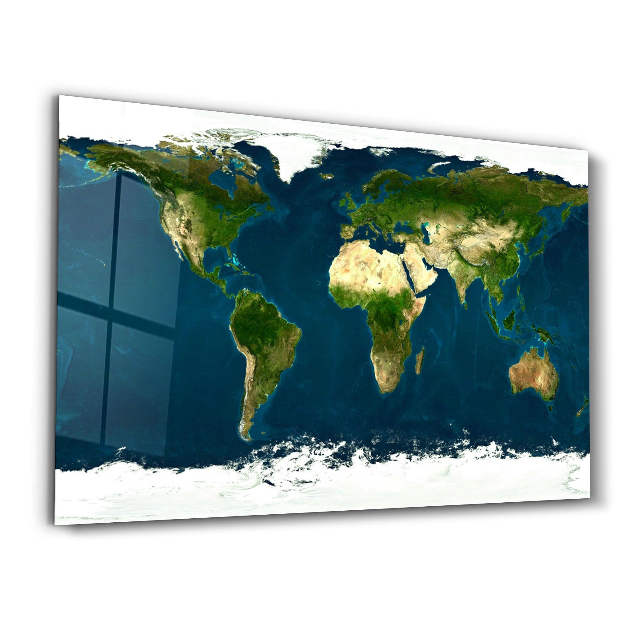 Satellite World Map | Glass Wall Art - Artdesigna