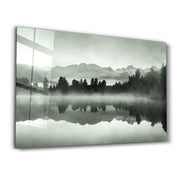 Foggy Lake | Glass Wall Art - Artdesigna