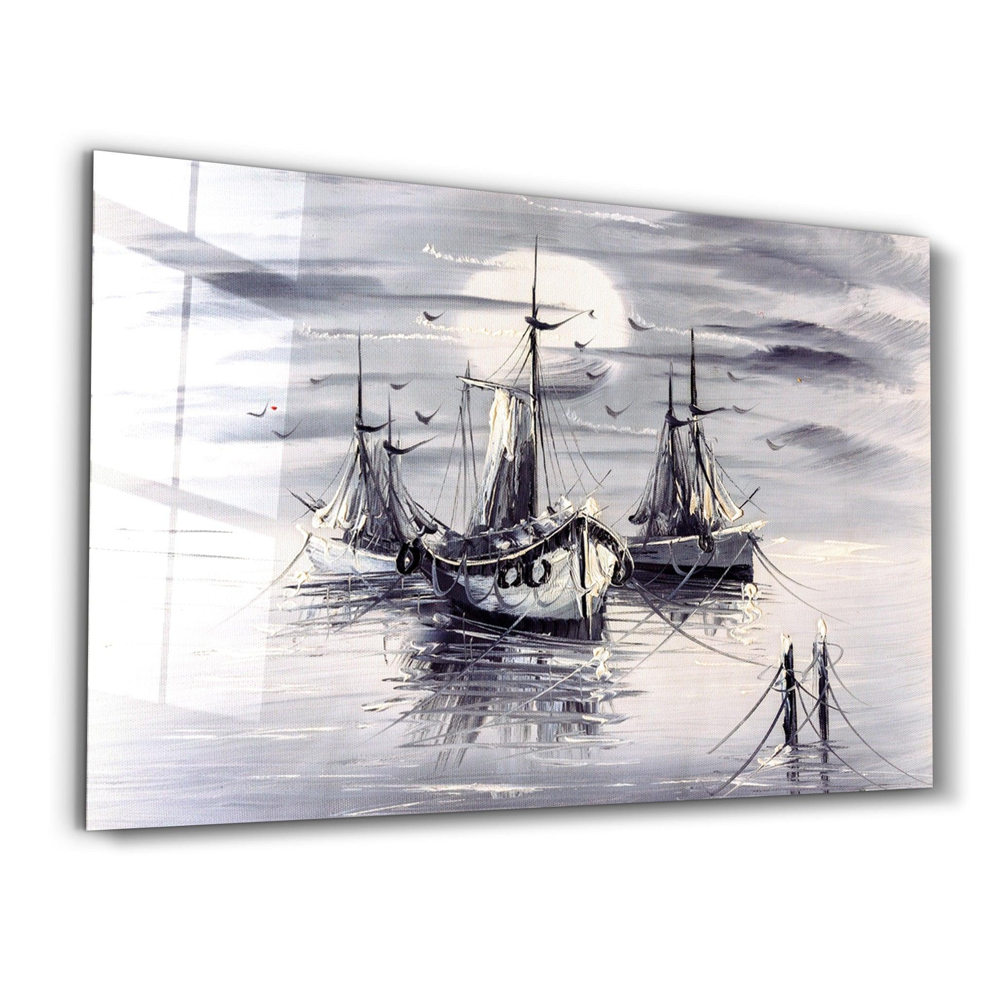 White Boats | Glass Wall Art - Artdesigna