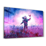 Astronaut With Butterfly | Glass Wall Art - Artdesigna