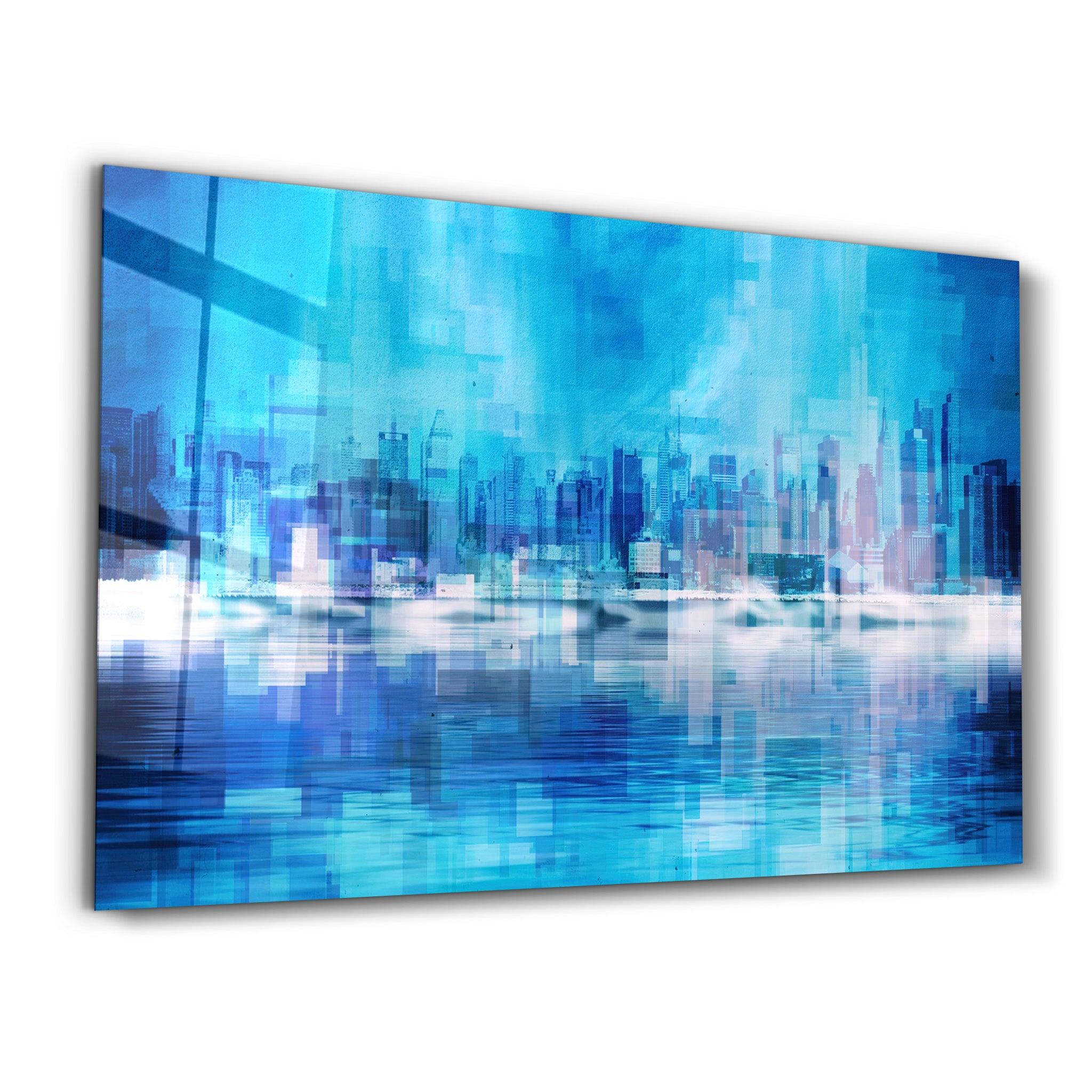 The Fuzzy Cityscape Of New York | Glass Wall Art - Artdesigna