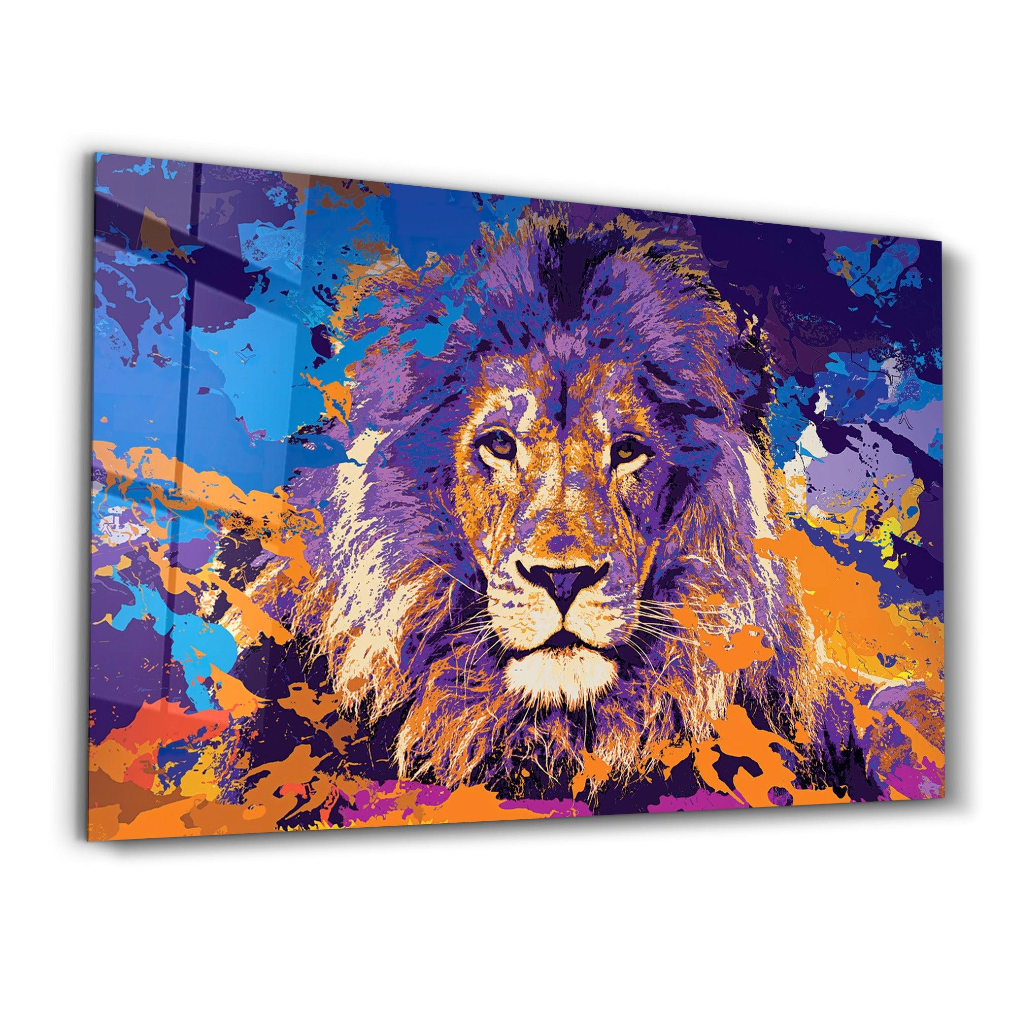 The Lion In Colors | Glass Wall Art - Artdesigna