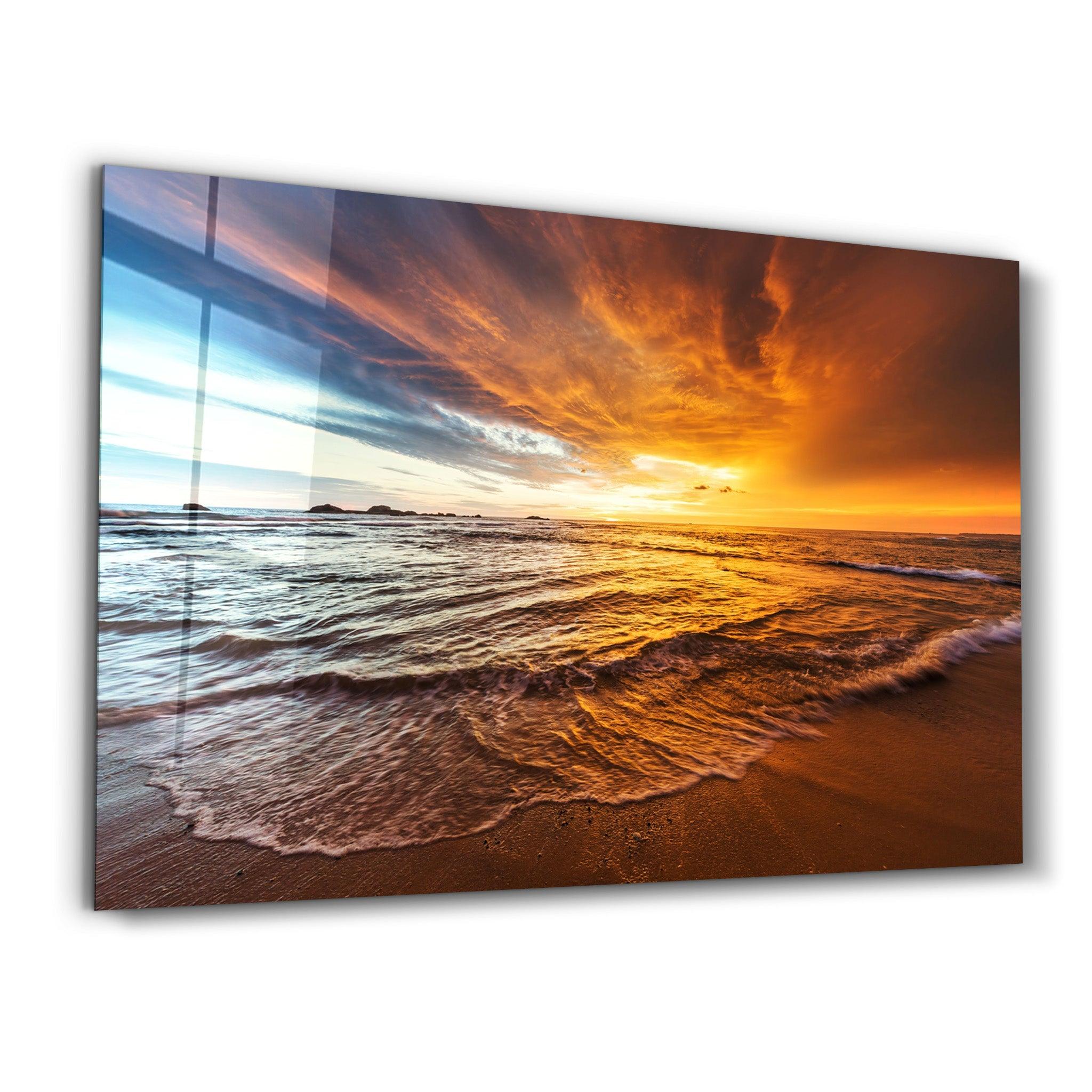 Endless Ocean Wtih Sunset | Glass Wall Art - Artdesigna