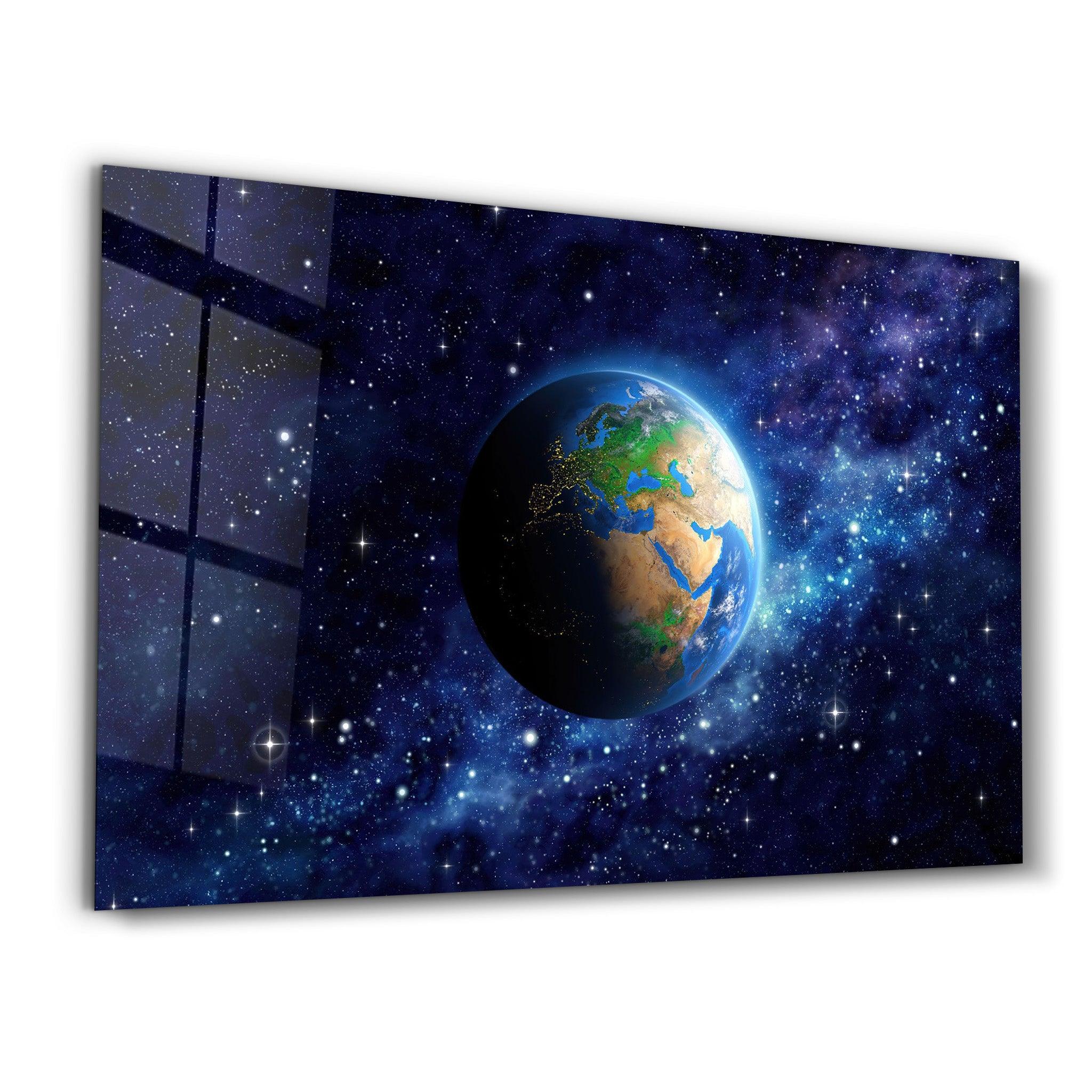 Earth In Space | Glass Wall Art - Artdesigna