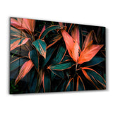 Red And Green Leafs | Glass Wall Art
