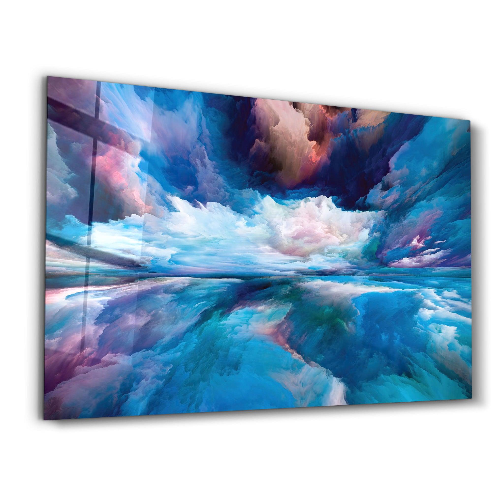 Blue Clouds | Glass Wall Art - Artdesigna