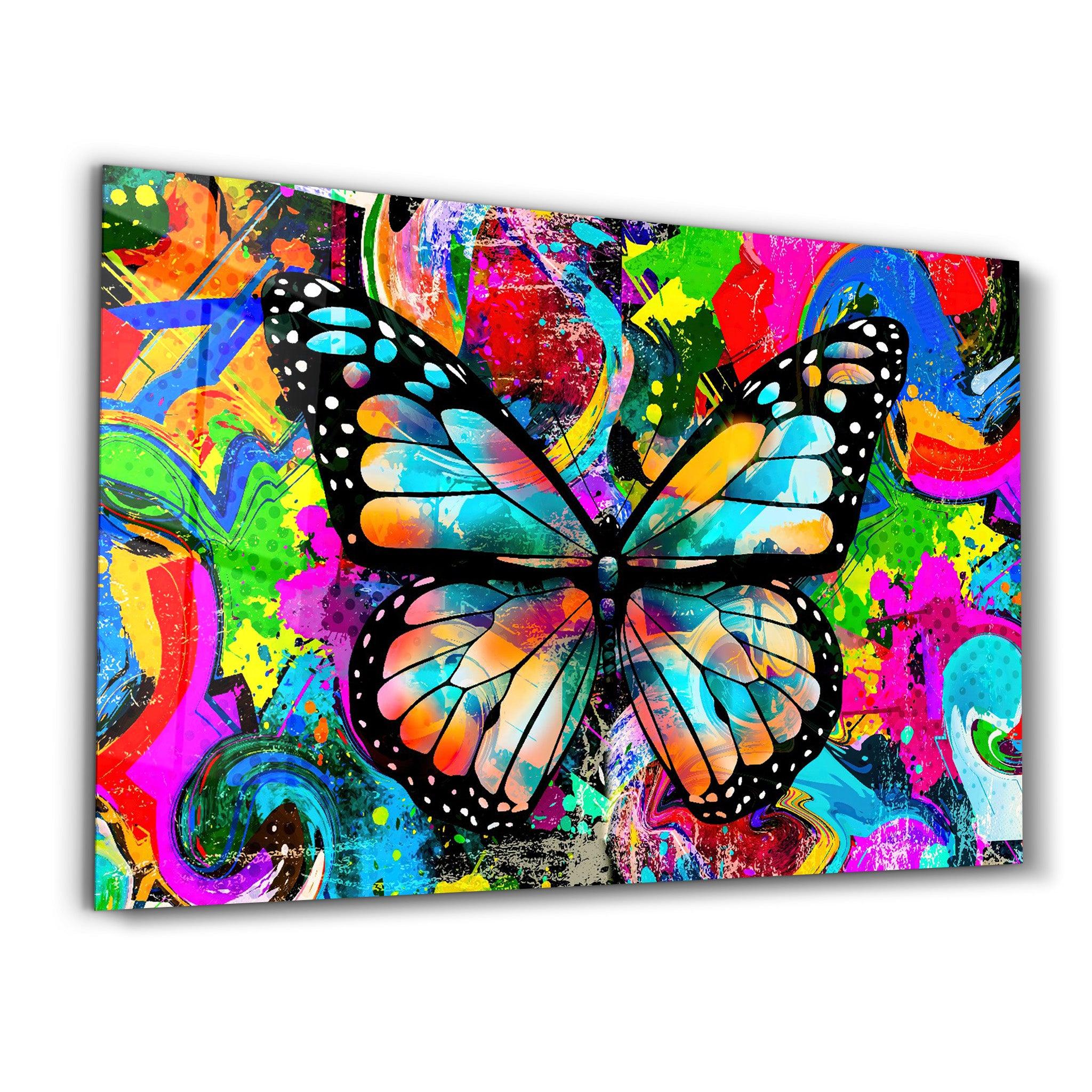 Colorful Butterfly | Glass Wall Art - Artdesigna