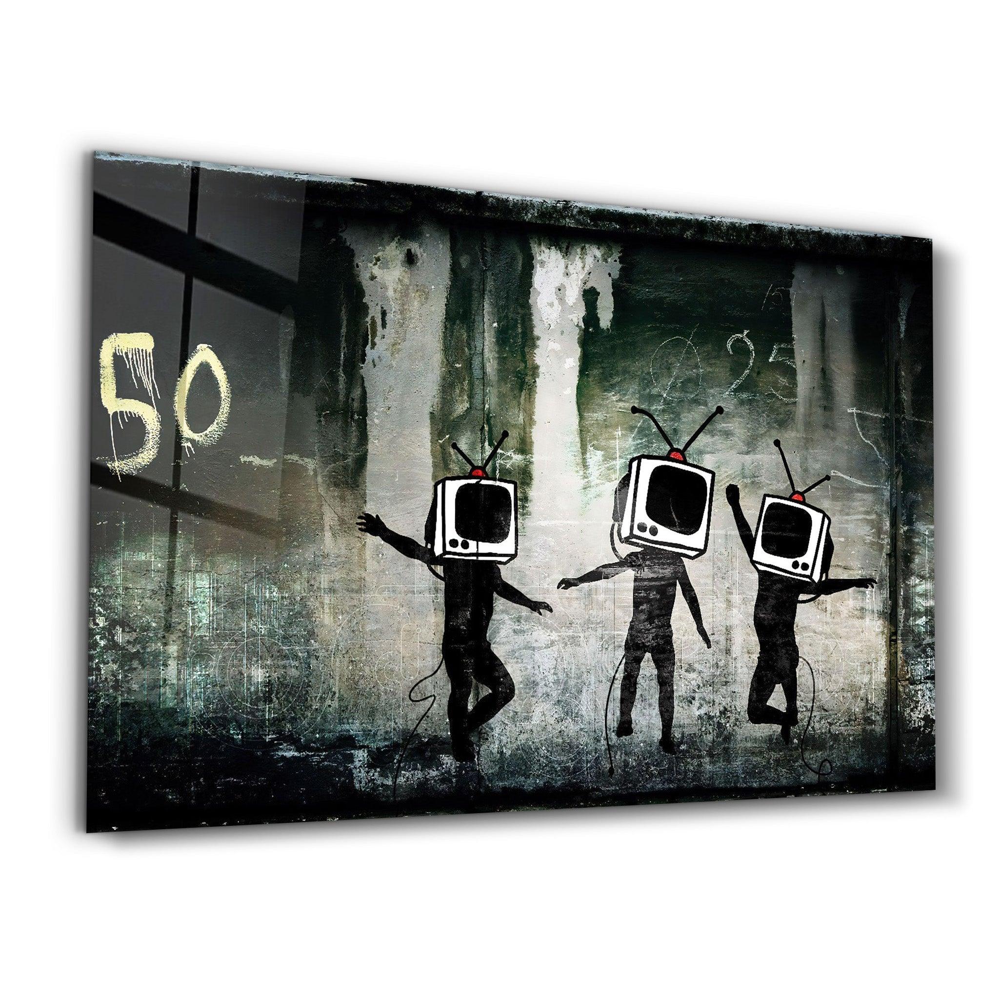 Banksy - Dancing TV | Glass Wall Art - Artdesigna