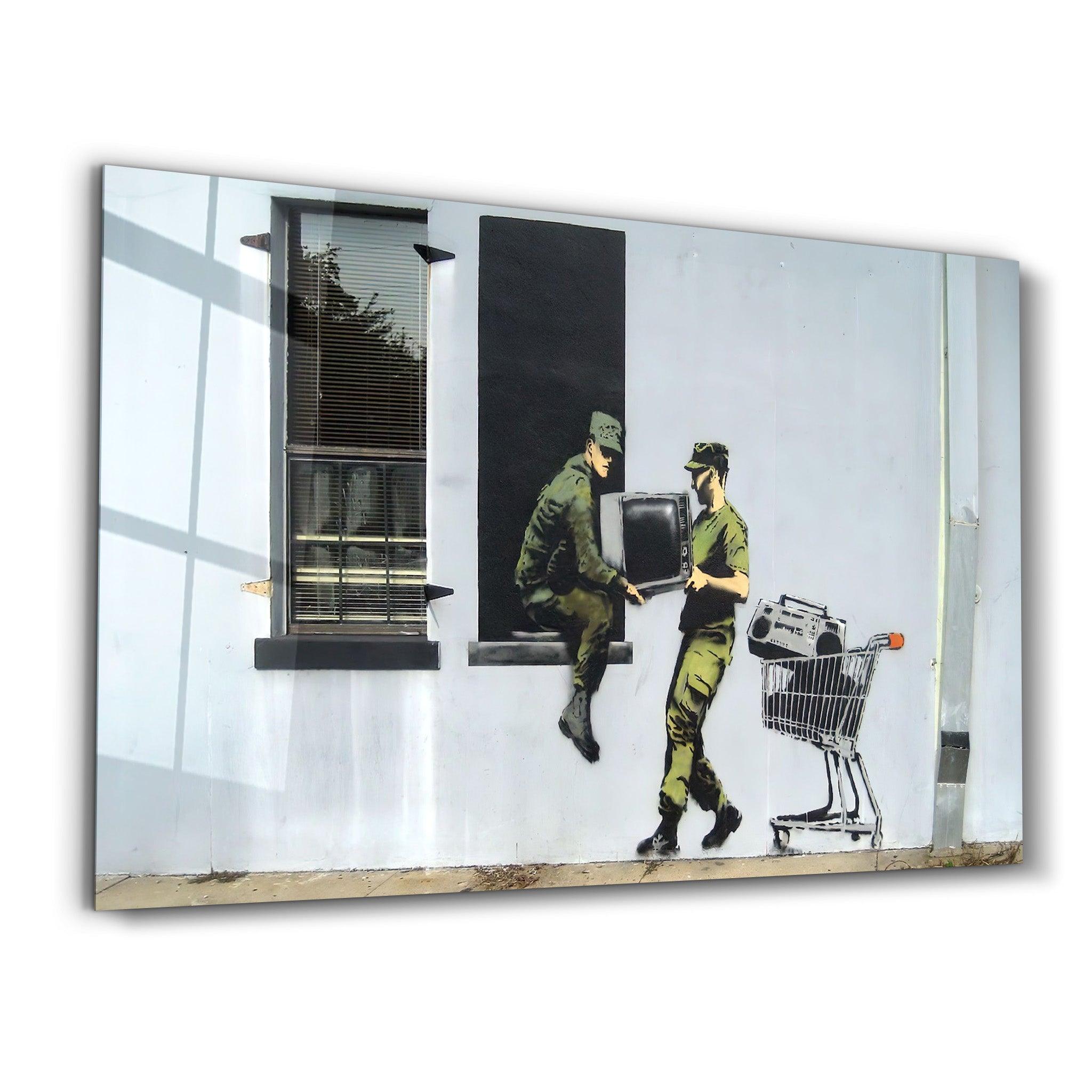 Banksy - Looting Soldiers | Glass Wall Art - Artdesigna