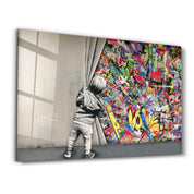 BANKSY - Pull Back the Curtain | GLASS WALL ART - ArtDesigna Glass Printing Wall Art