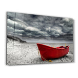 Red Sailing Boat | Glass Wall Art