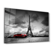 Eiffel Tower and a Classic in Red | Glass Wall Art - Artdesigna