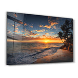 Golden Horizon: Tranquil Shores | Glass Wall Art