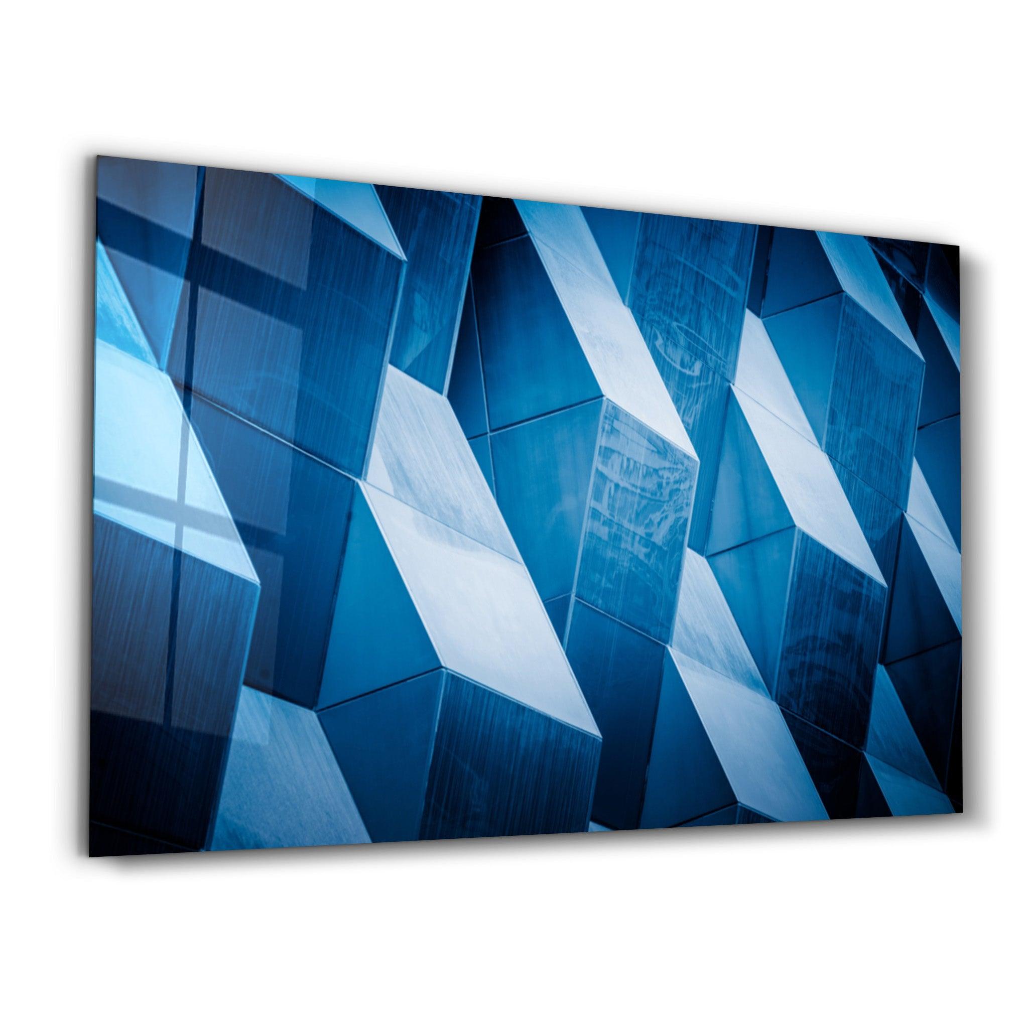 Geometric Shapes Blue | Glass Wall Art - Artdesigna