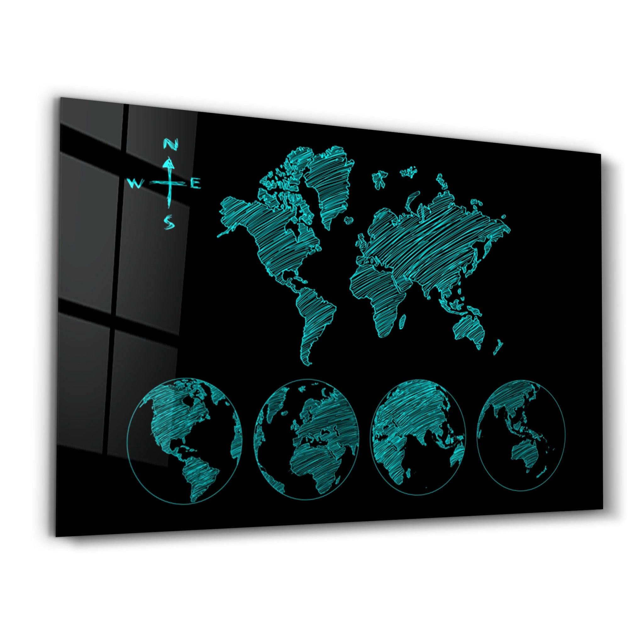 World Map Green | Glass Wall Art - Artdesigna