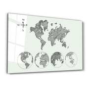 World Map White-Black | Glass Wall Art - Artdesigna