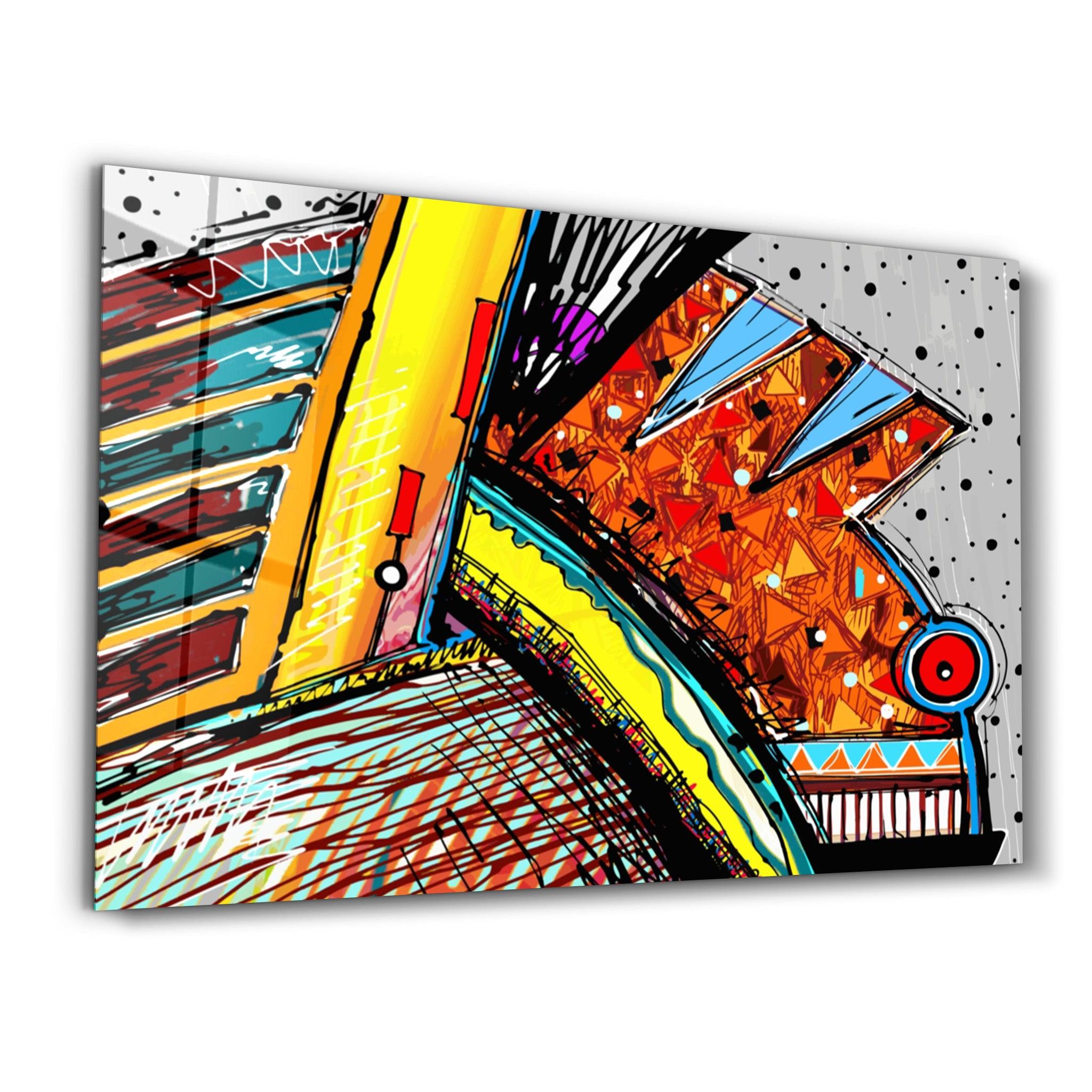 Abstract Fish Machine | Glass Wall Art - Artdesigna