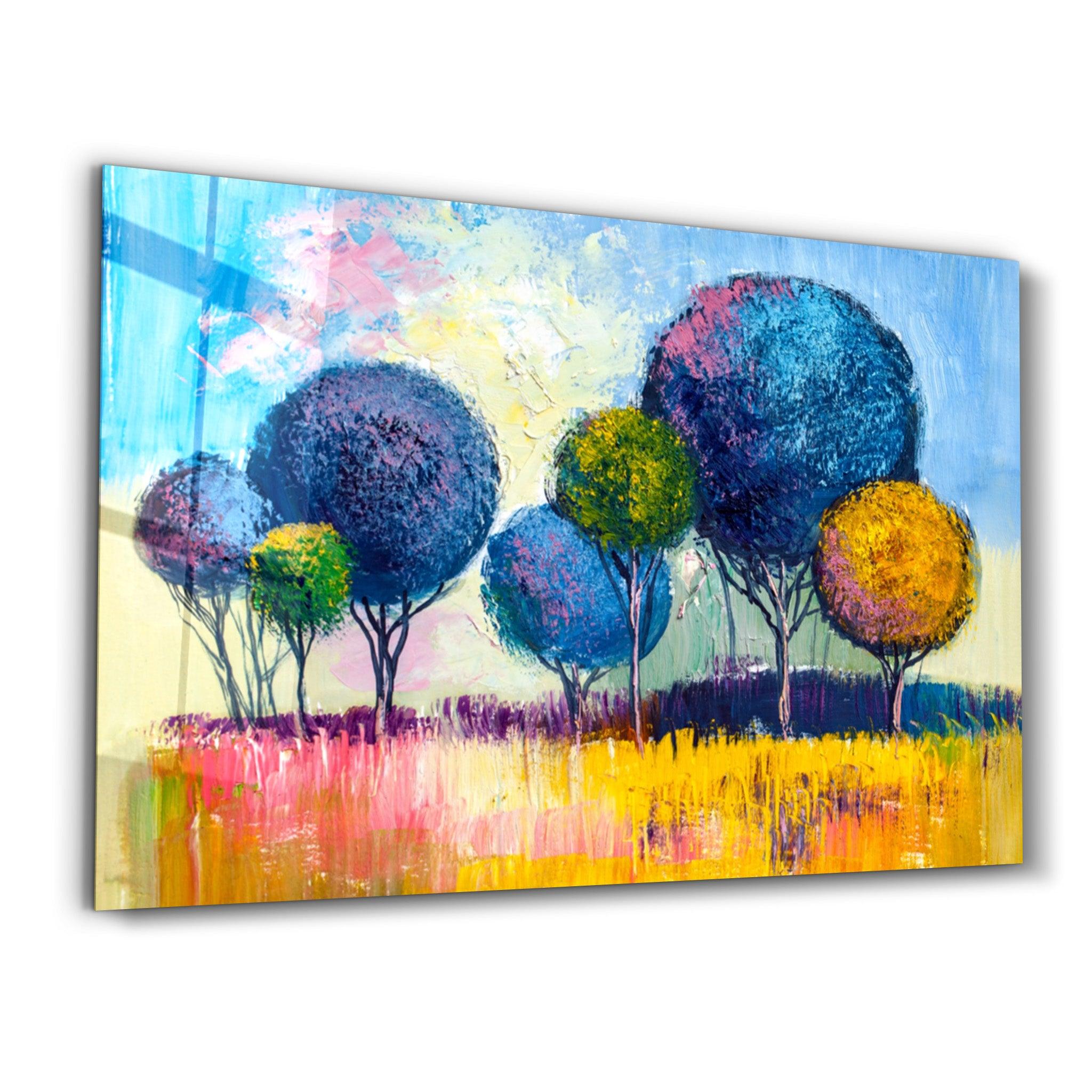 Pompom Trees | Glass Wall Art - Artdesigna