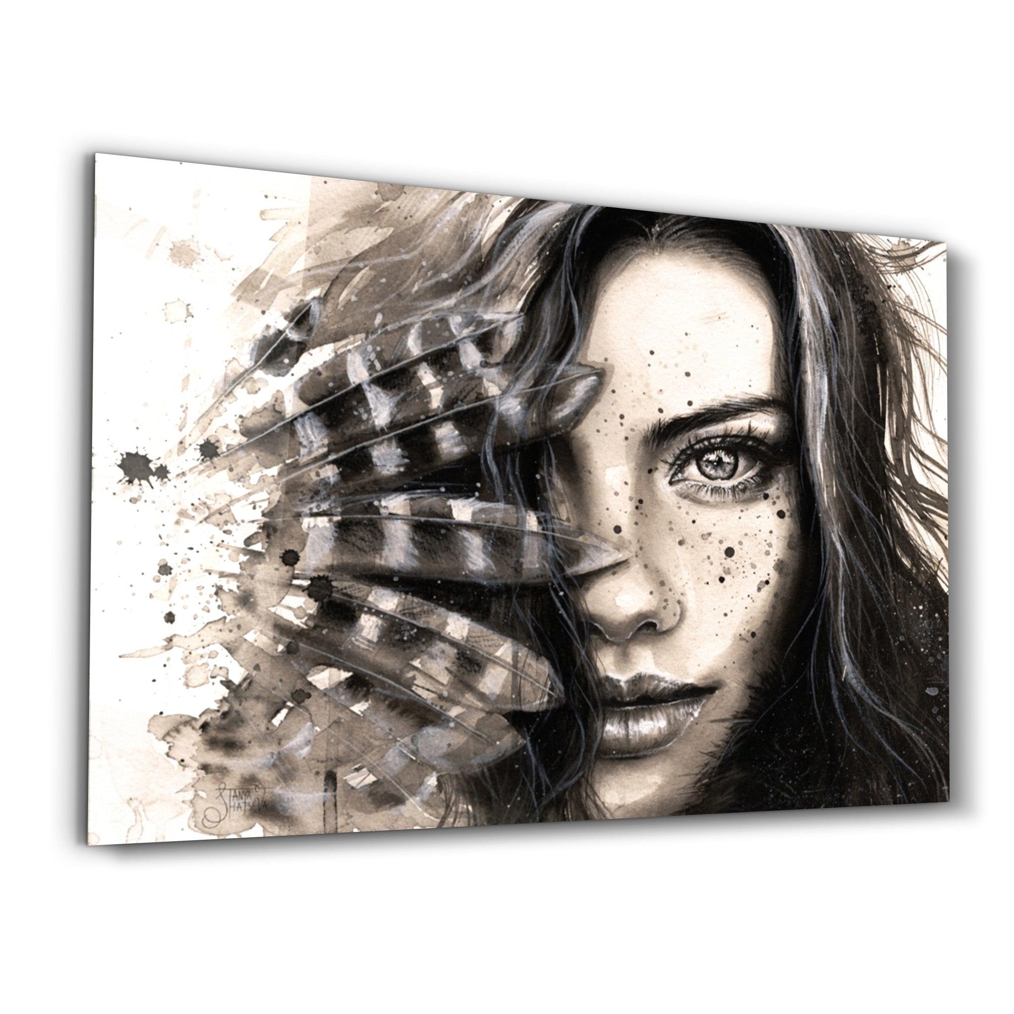 Hiding Woman | Glass Wall Art - Artdesigna