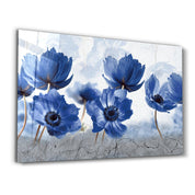 Blue Flowers | Glass Wall Art - Artdesigna