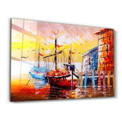 The Boat Painting | Glass Wall Art - Artdesigna