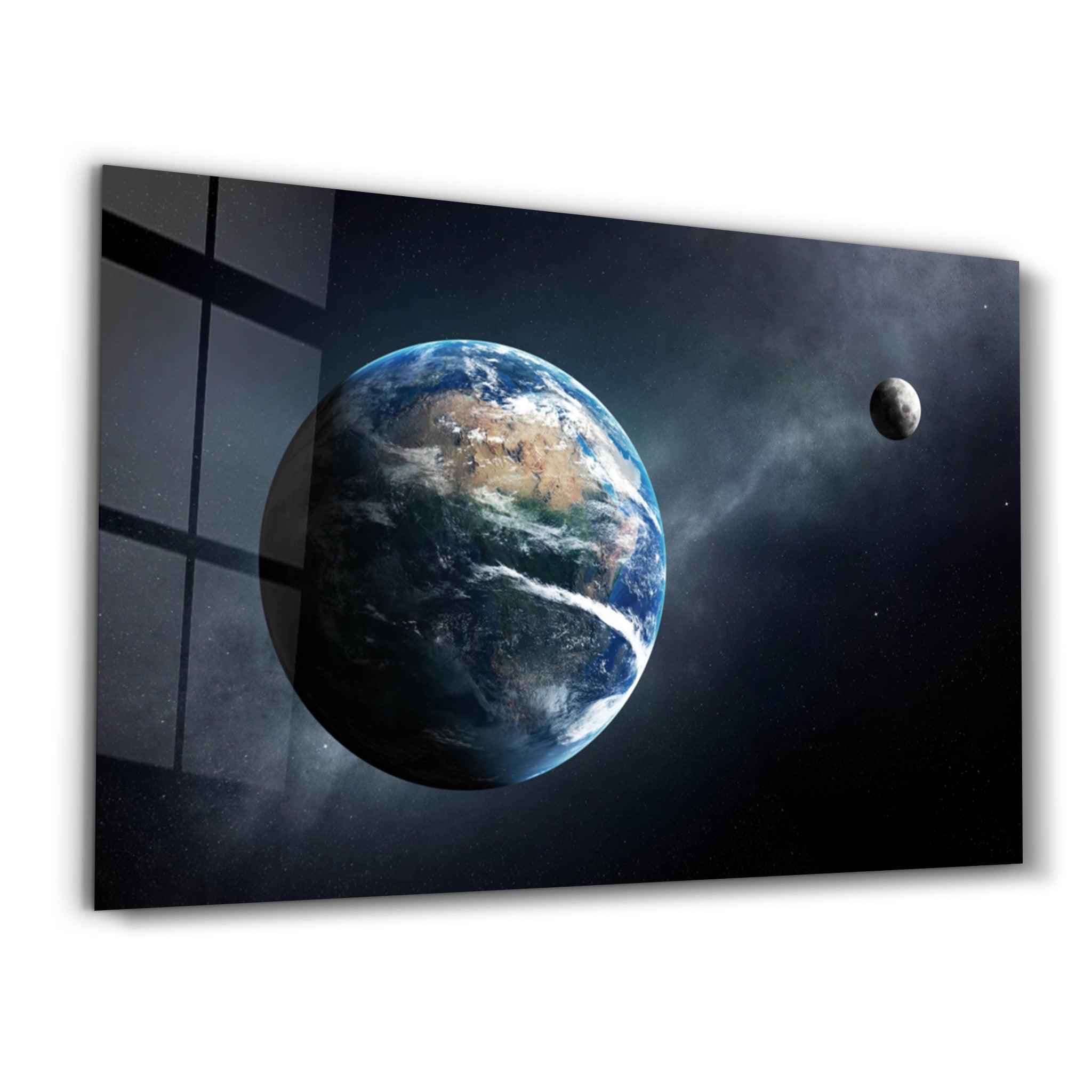 World & Moon | Glass Wall Art - Artdesigna