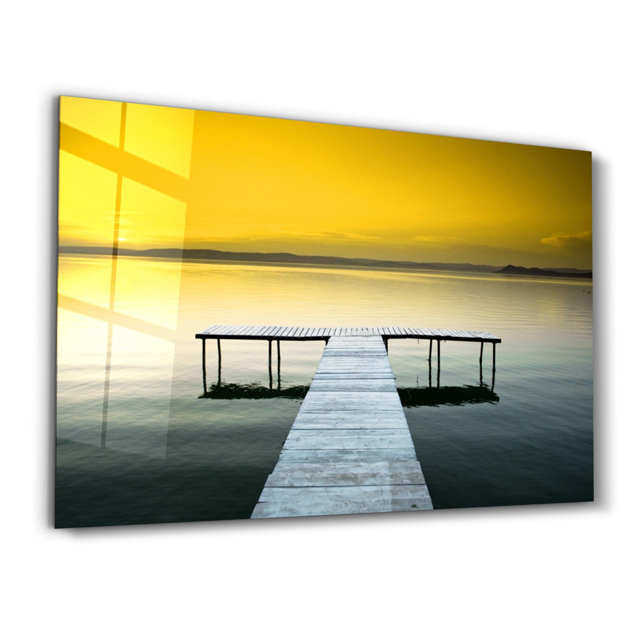 Sunset on the Pier | Glass Wall Art - Artdesigna