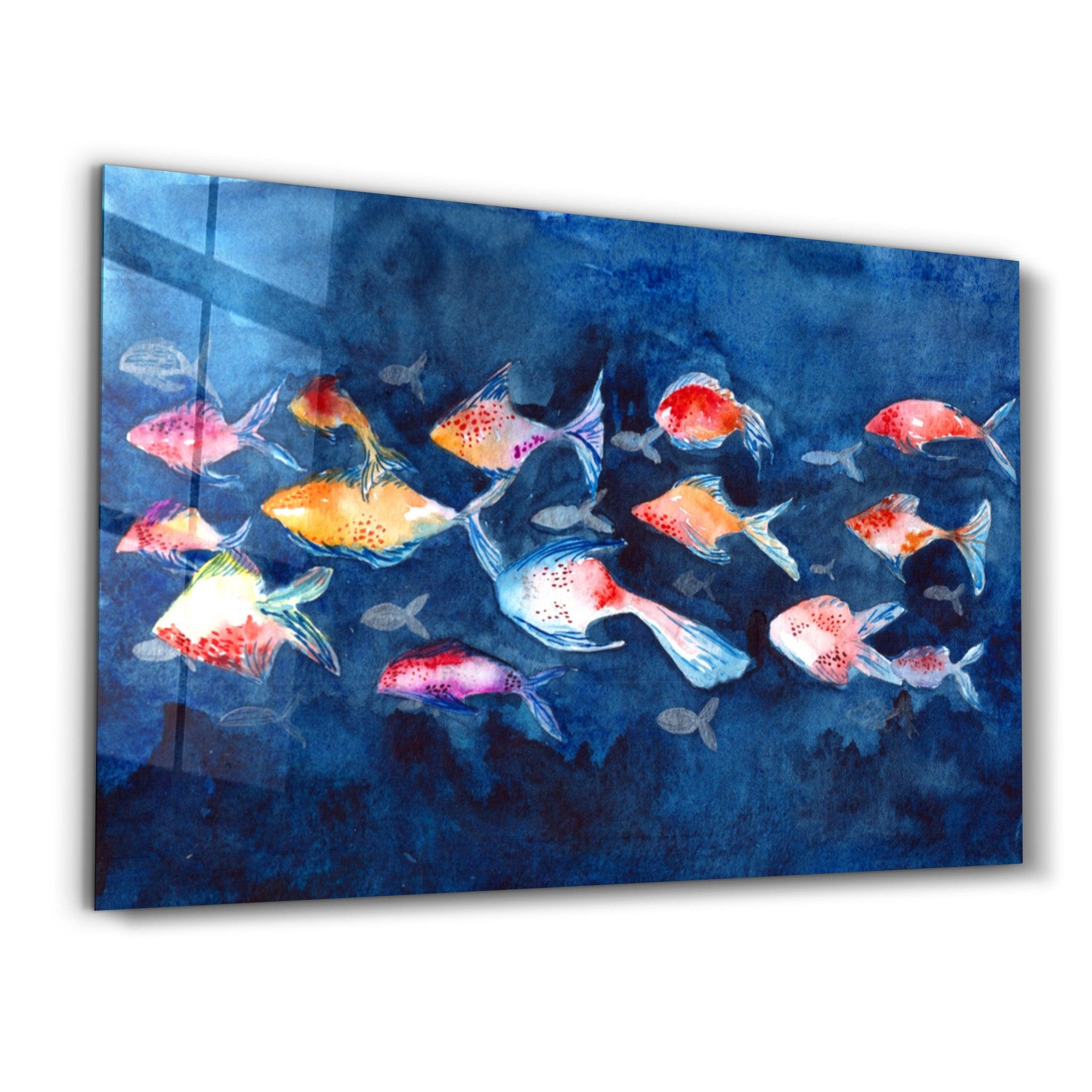 School of Fish | Glass Wall Art - Artdesigna