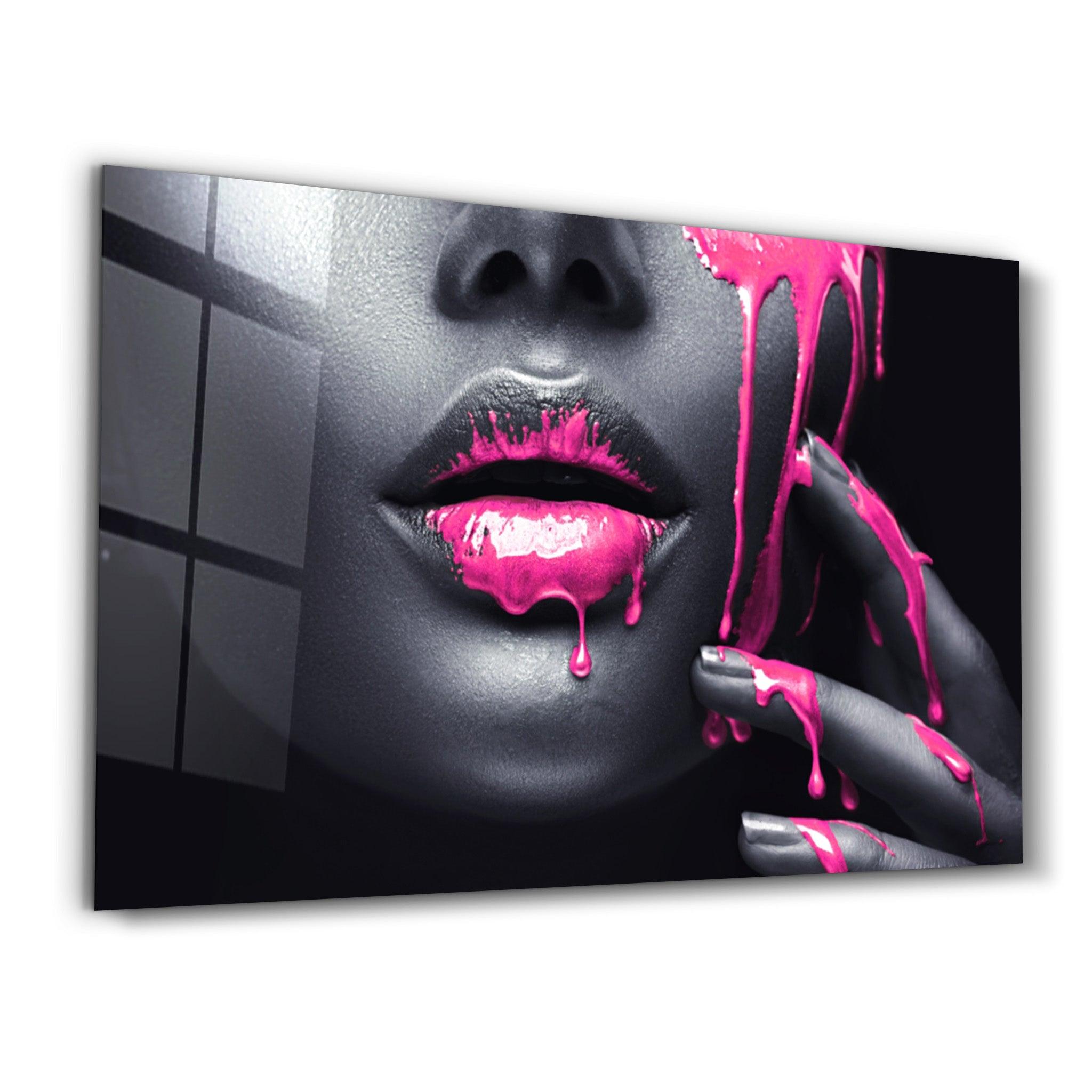 Pink Lips V2 | Glass Wall Art - Artdesigna