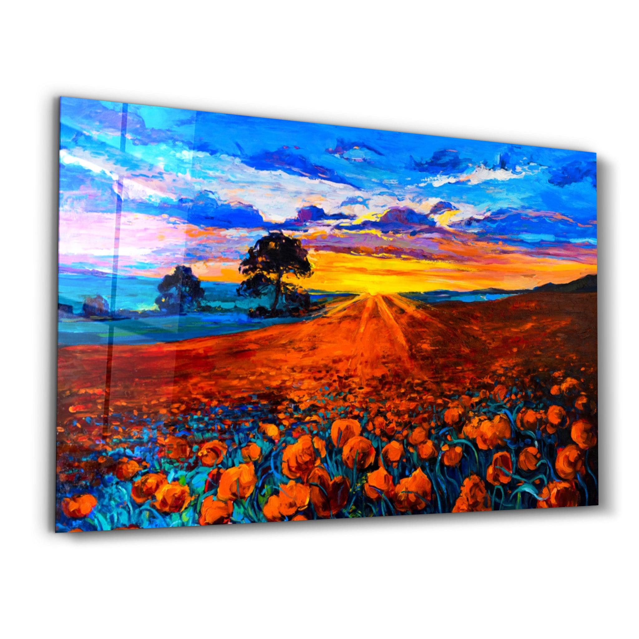 Oil Sunset | Glass Wall Art - Artdesigna