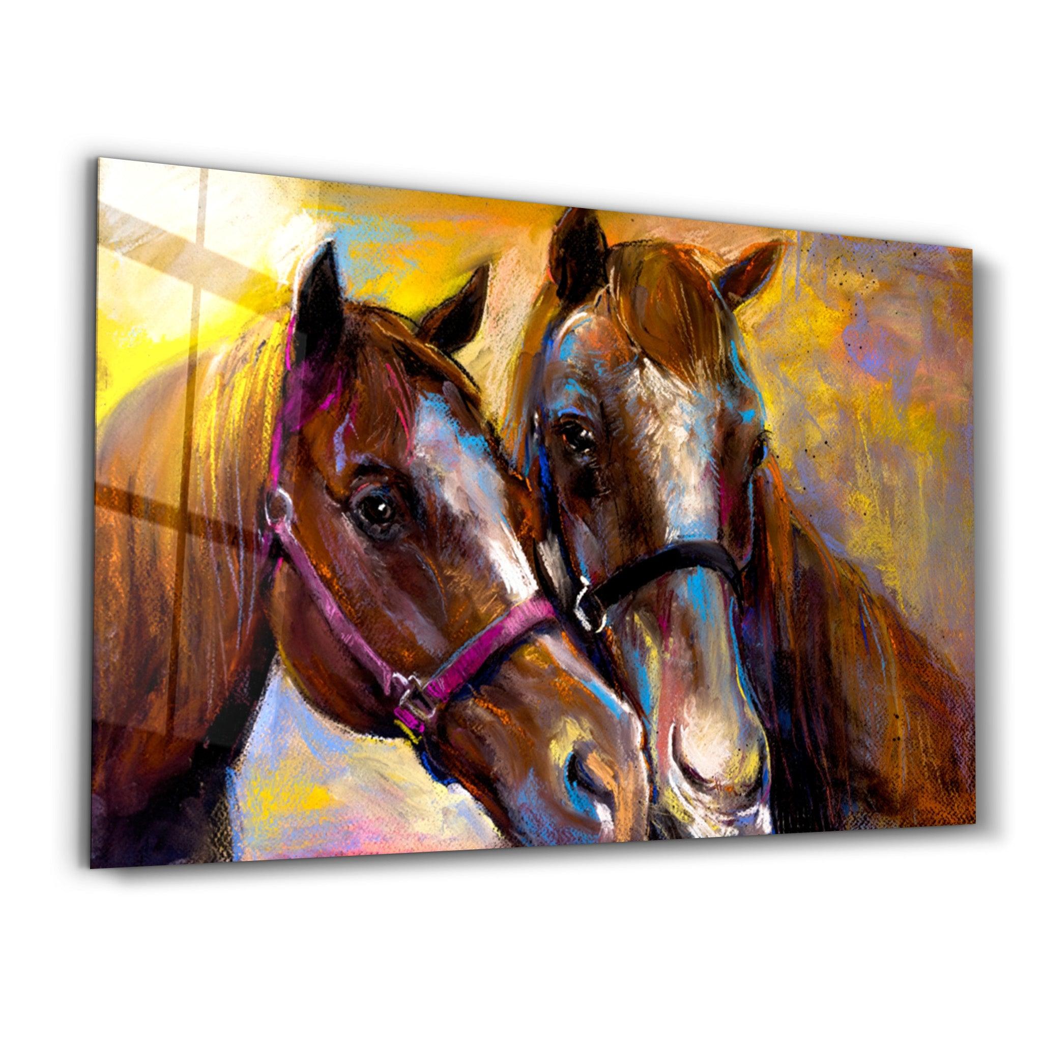 Horses in Love | Glass Wall Art - Artdesigna