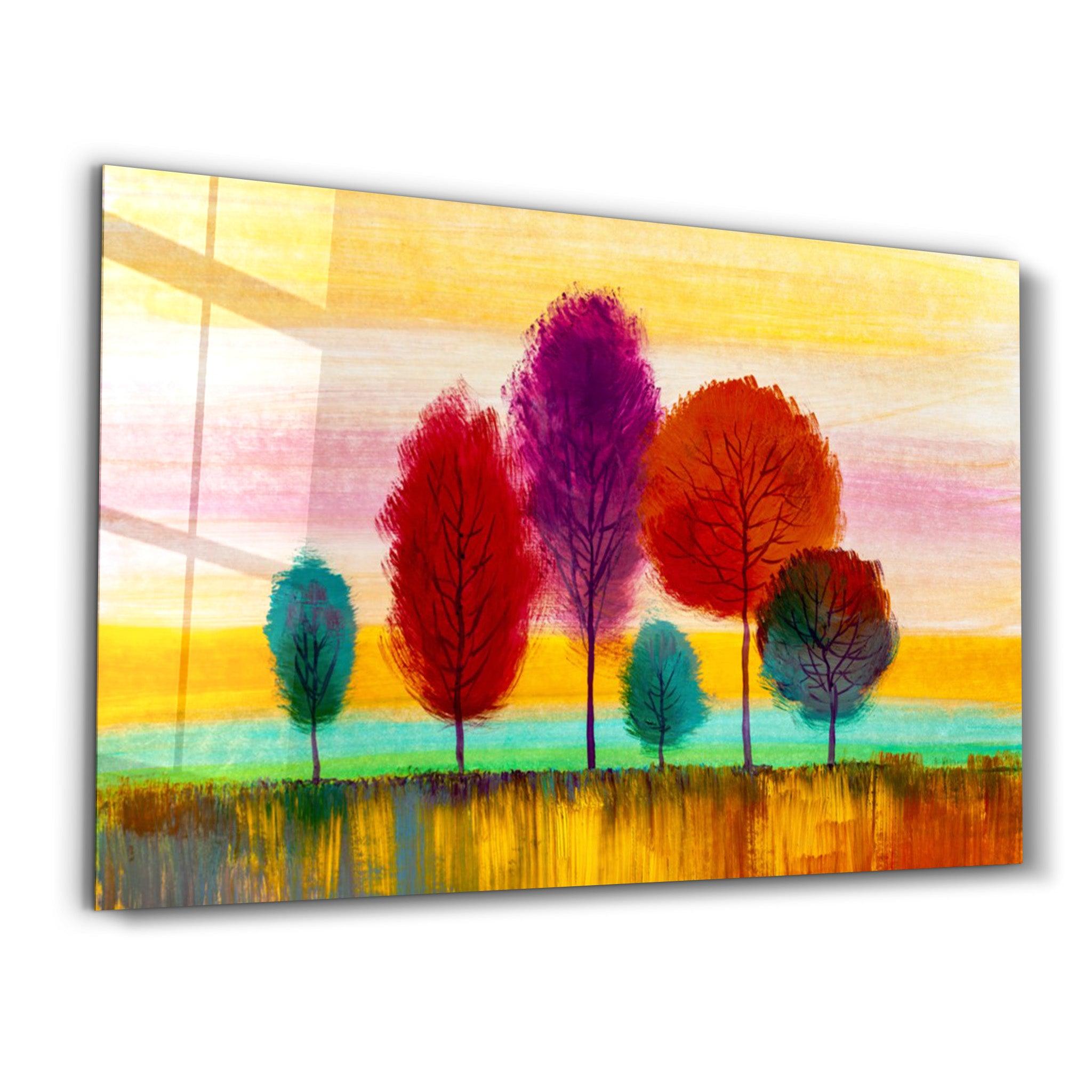 Abstract Colorful Trees | Glass Wall Art - Artdesigna