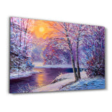 Oil Painting Winter Sunset | Glass Wall Art