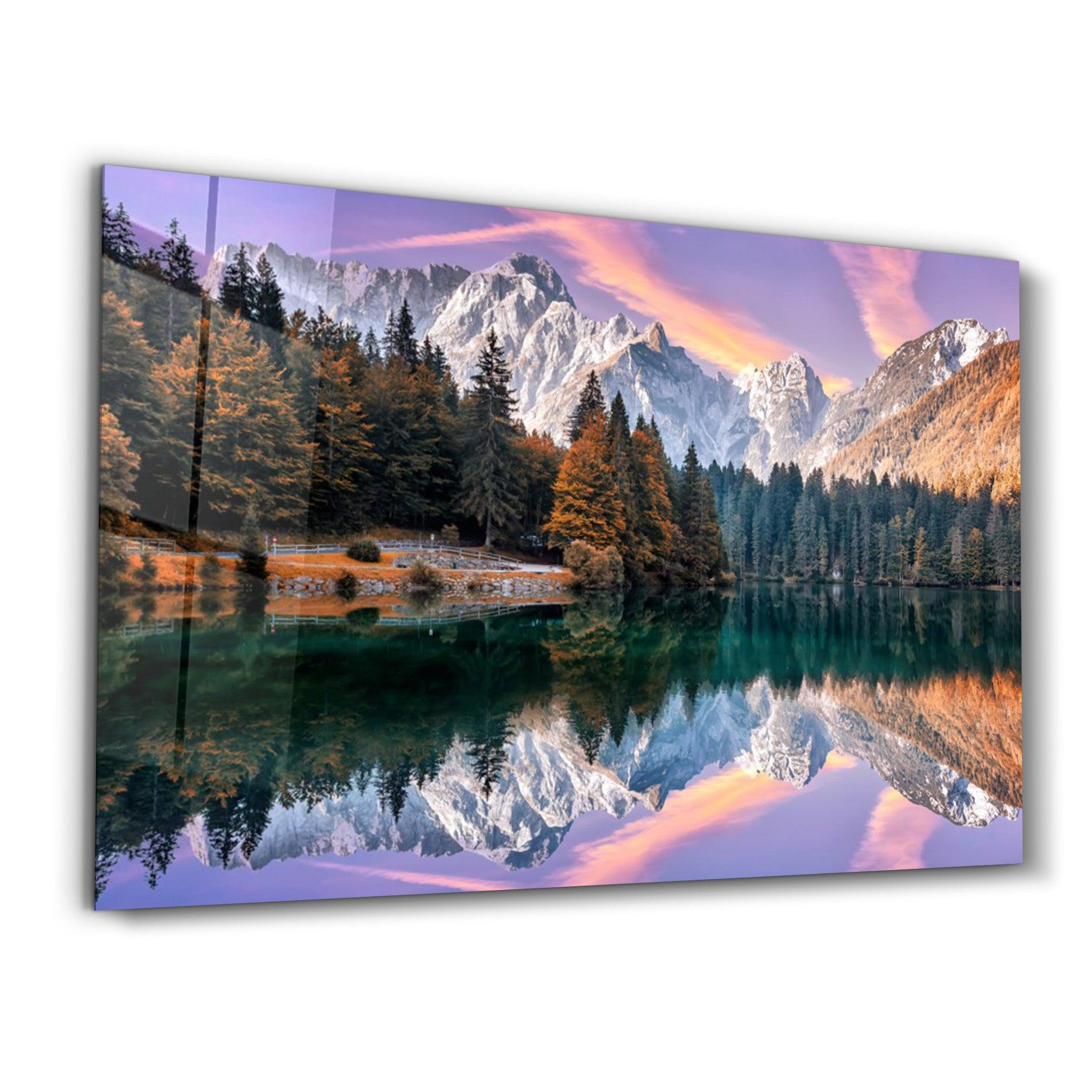 Lake and Mountain Landscape 2 | Glass Wall Art - Artdesigna