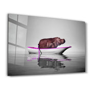 Hippo on the Boat 2 | Glass Wall Art - Artdesigna