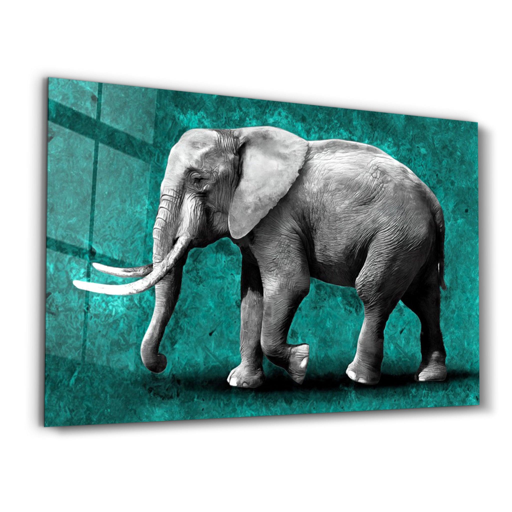 Elephant Green | Glass Wall Art - Artdesigna