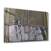 Banksy - Draw the Raised Bridge | Designer's Collection Glass Wall Art - Artdesigna