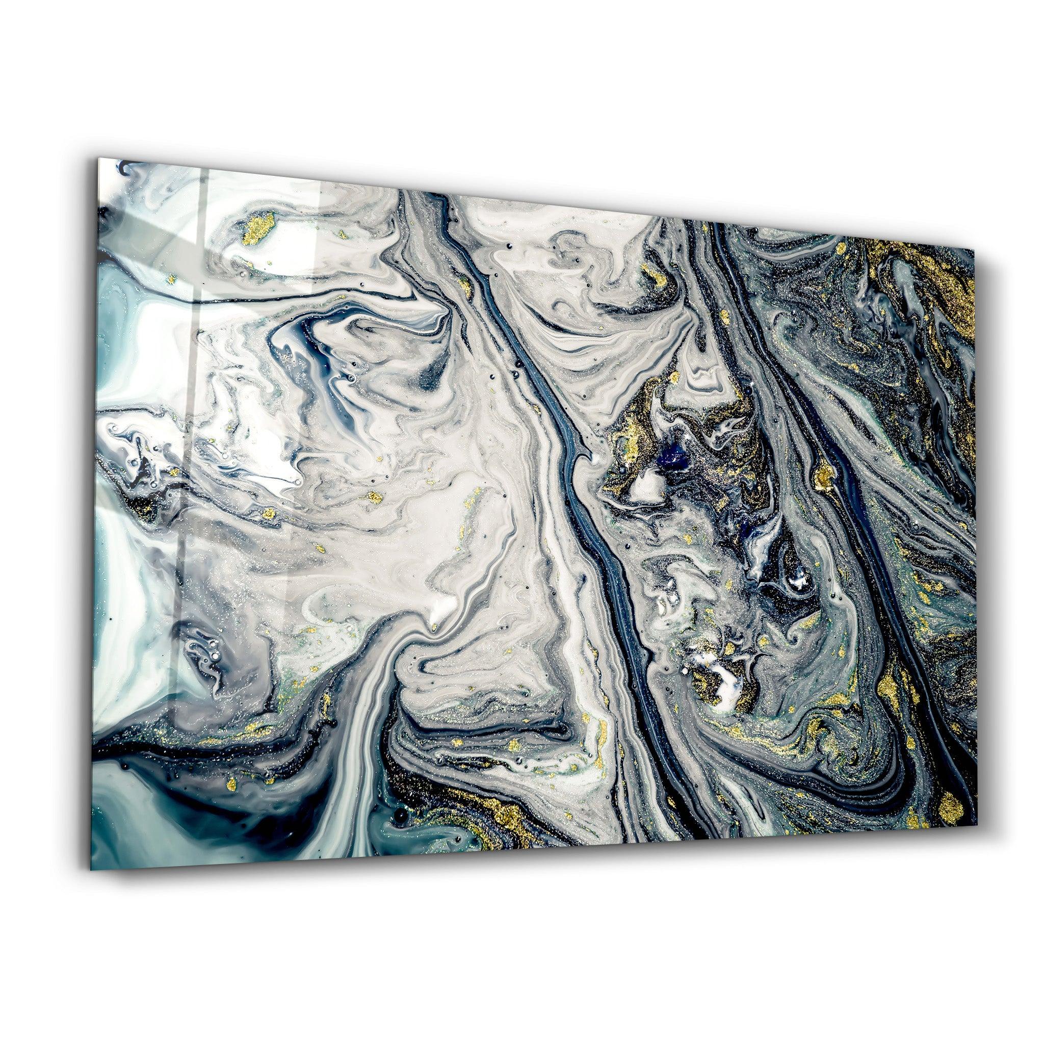 Gray Blue Marble with Golden Dust | Glass Wall Art - Artdesigna