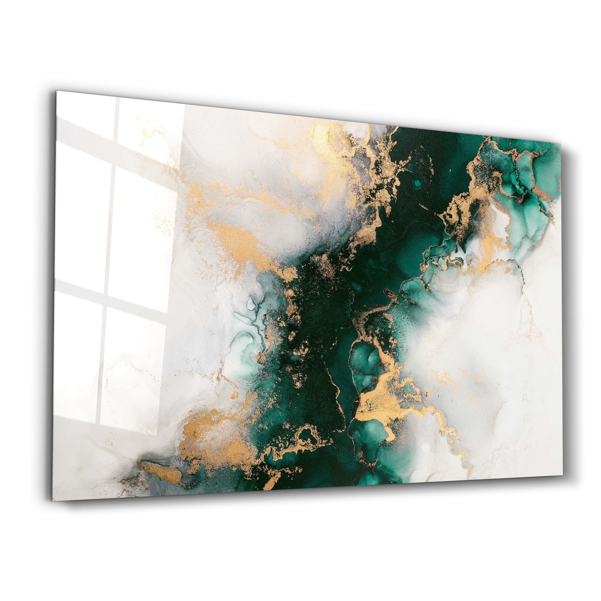 Marble Collection H20 - Green Wave | Glass Wall Art - Artdesigna