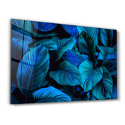 Blue Leaves | Glass Wall Art - Artdesigna