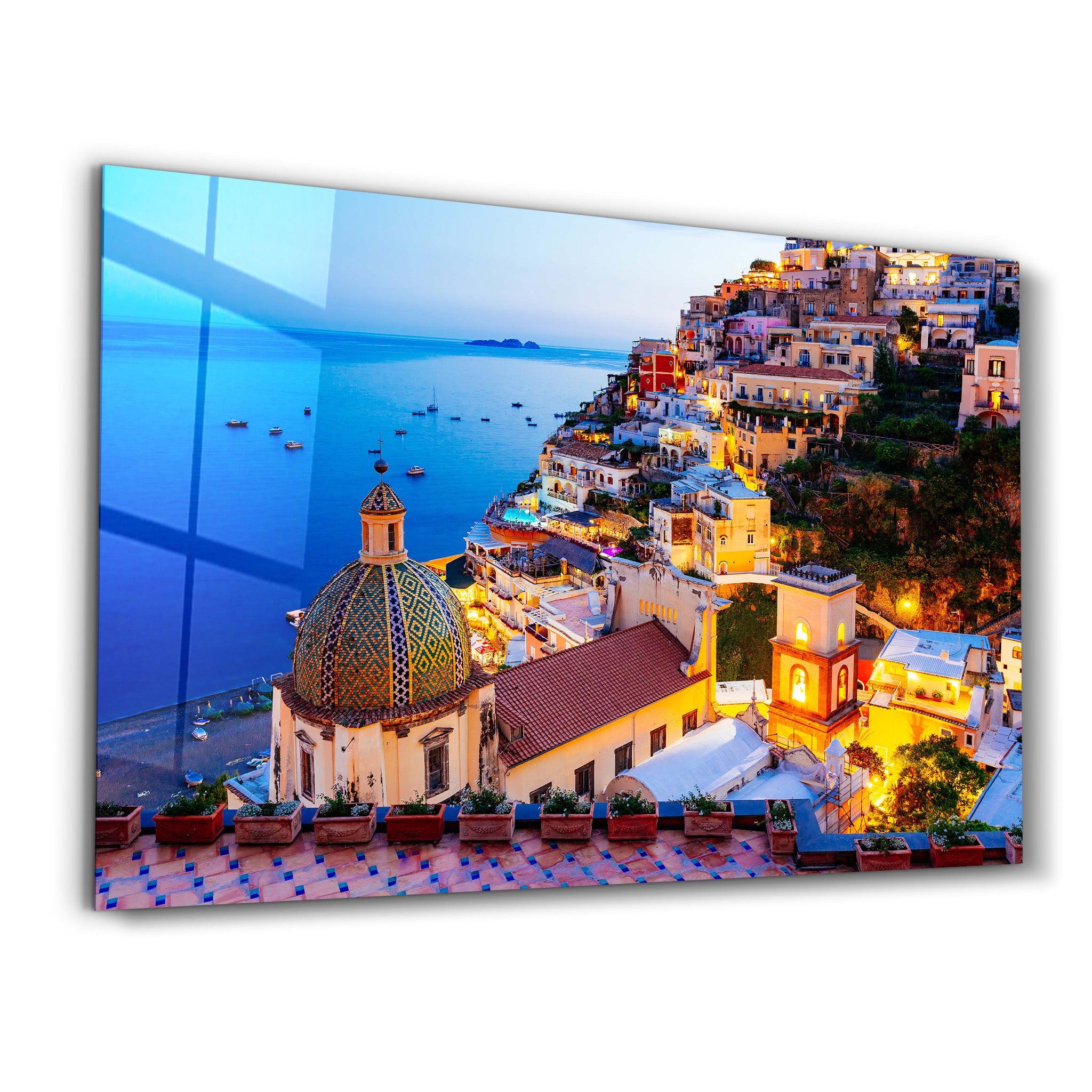 Positano, Amalfi Coast, Campania, Sorrento, Italy | Glass Wall Art - Artdesigna