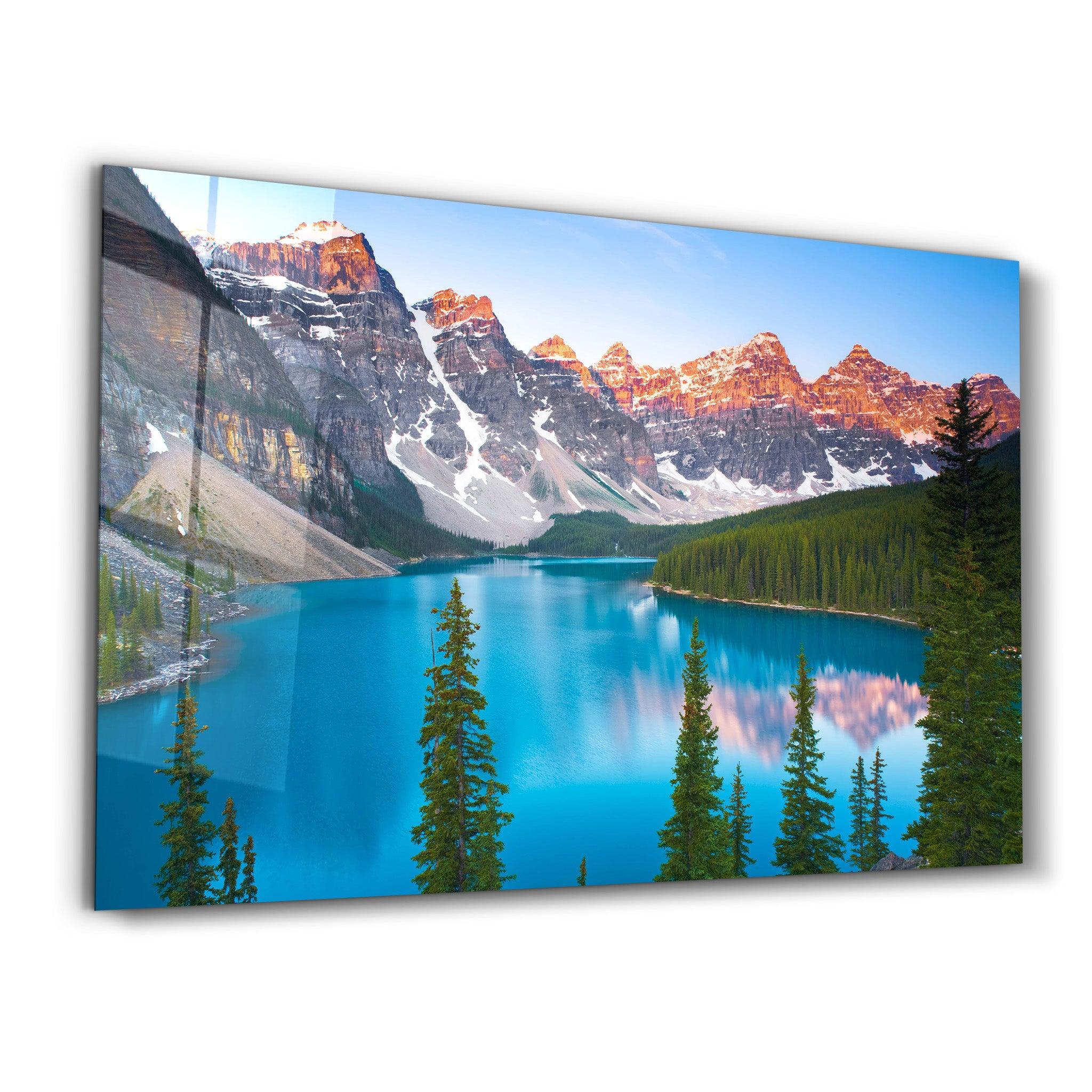 Dawn over Moraine Lake in Canada's Banff National Park | Glass Wall Art - Artdesigna