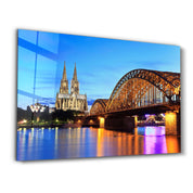 Cologne Dom and city skyline at night, Cologne, Germany | Glass Wall Art - Artdesigna